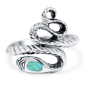 Snake Ring Band Simulated Turquoise Solid 925 Sterling Silver (18mm)